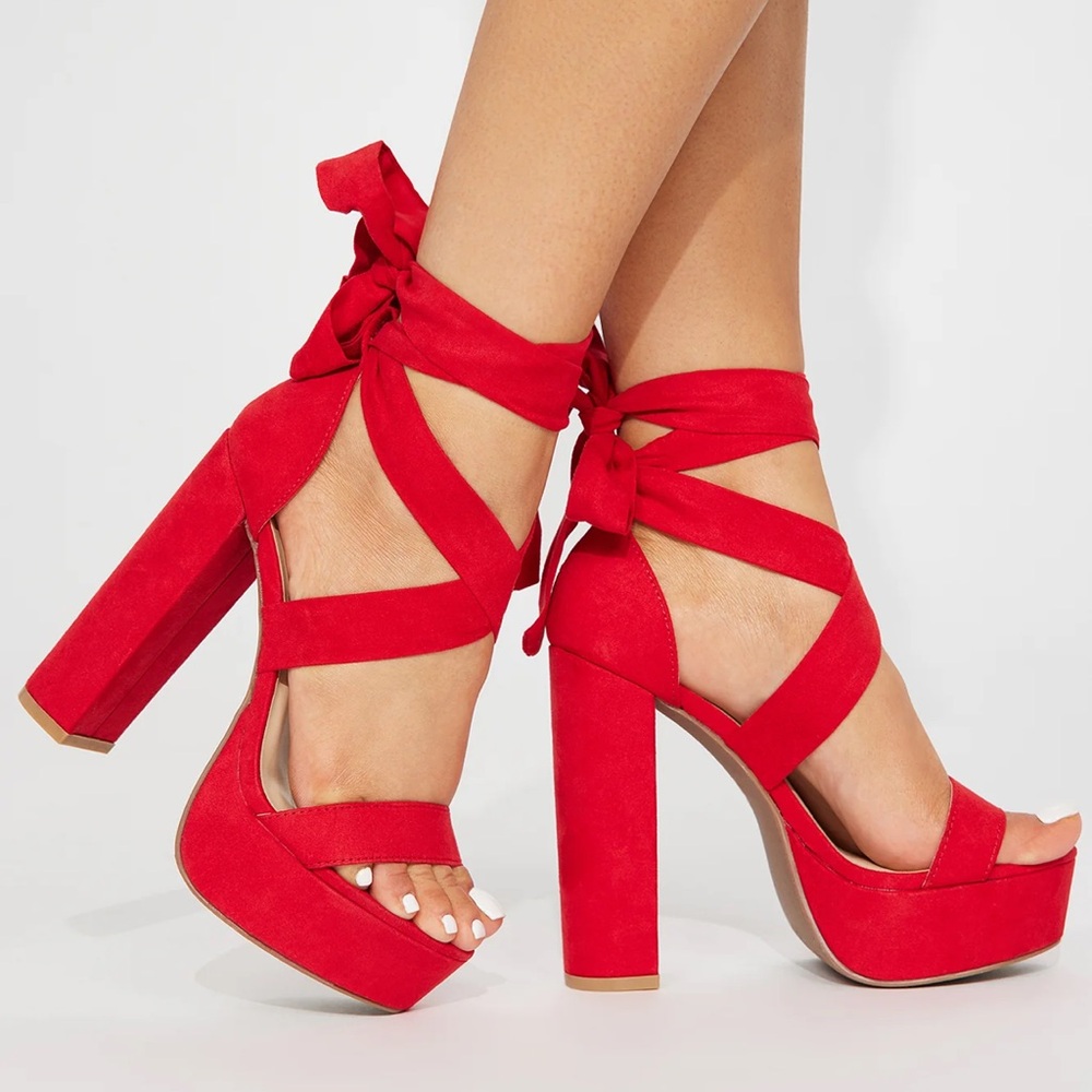 Fashion Nova Plot Twist Heel- Red, 6.5